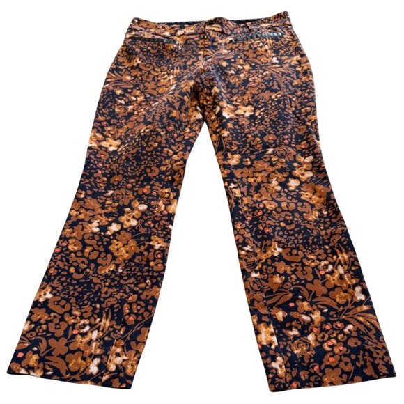 Anthropologie The Essential Slim Pants - Floral Print Size US 4 Navy & Orange Wo - Picture 1 of 8